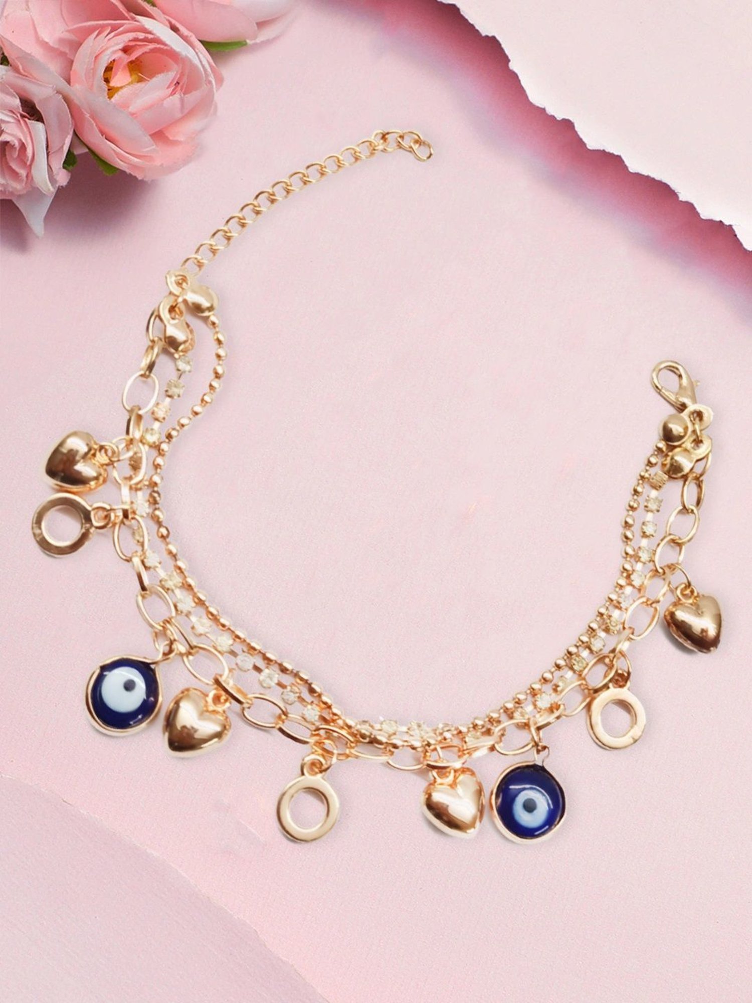 OOMPH Golden Tone Evil Eye Goodluck Charm Multi Layer Bracelet for Women