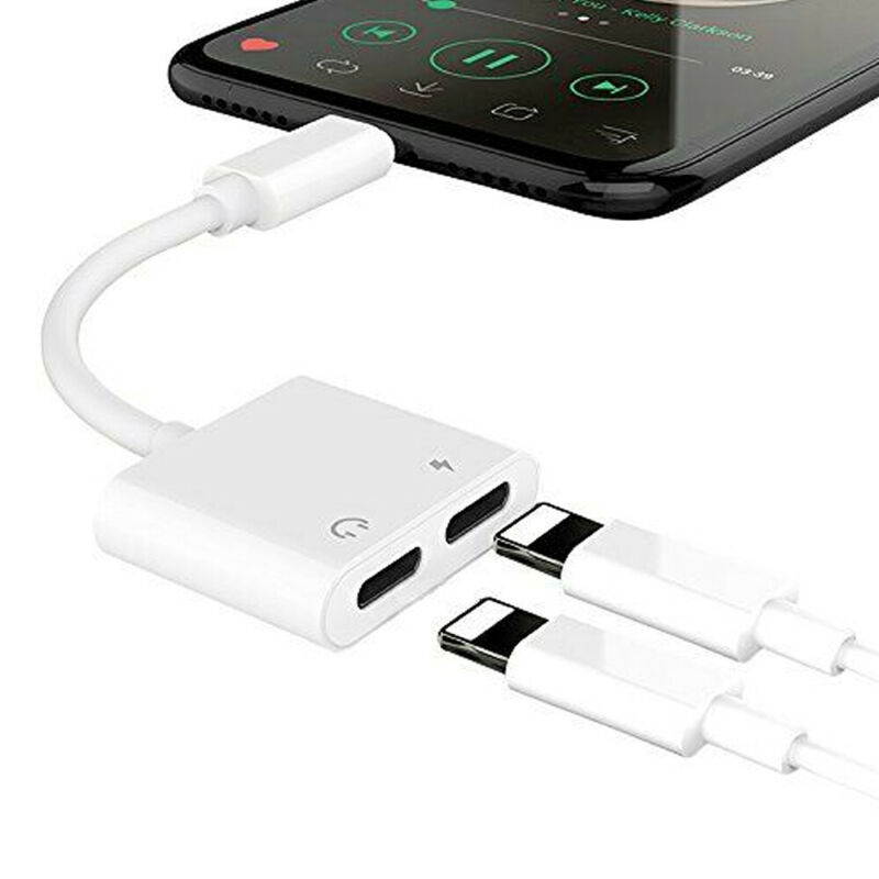 2 in 1 Dual Lightning iPhone Adapter & Splitter, Adapter Dual Converter Cable Headphone Music+Charge+Call+Volume Control Compatible with iPhone SE/11/11 Pro/XS/XR/X/8 7