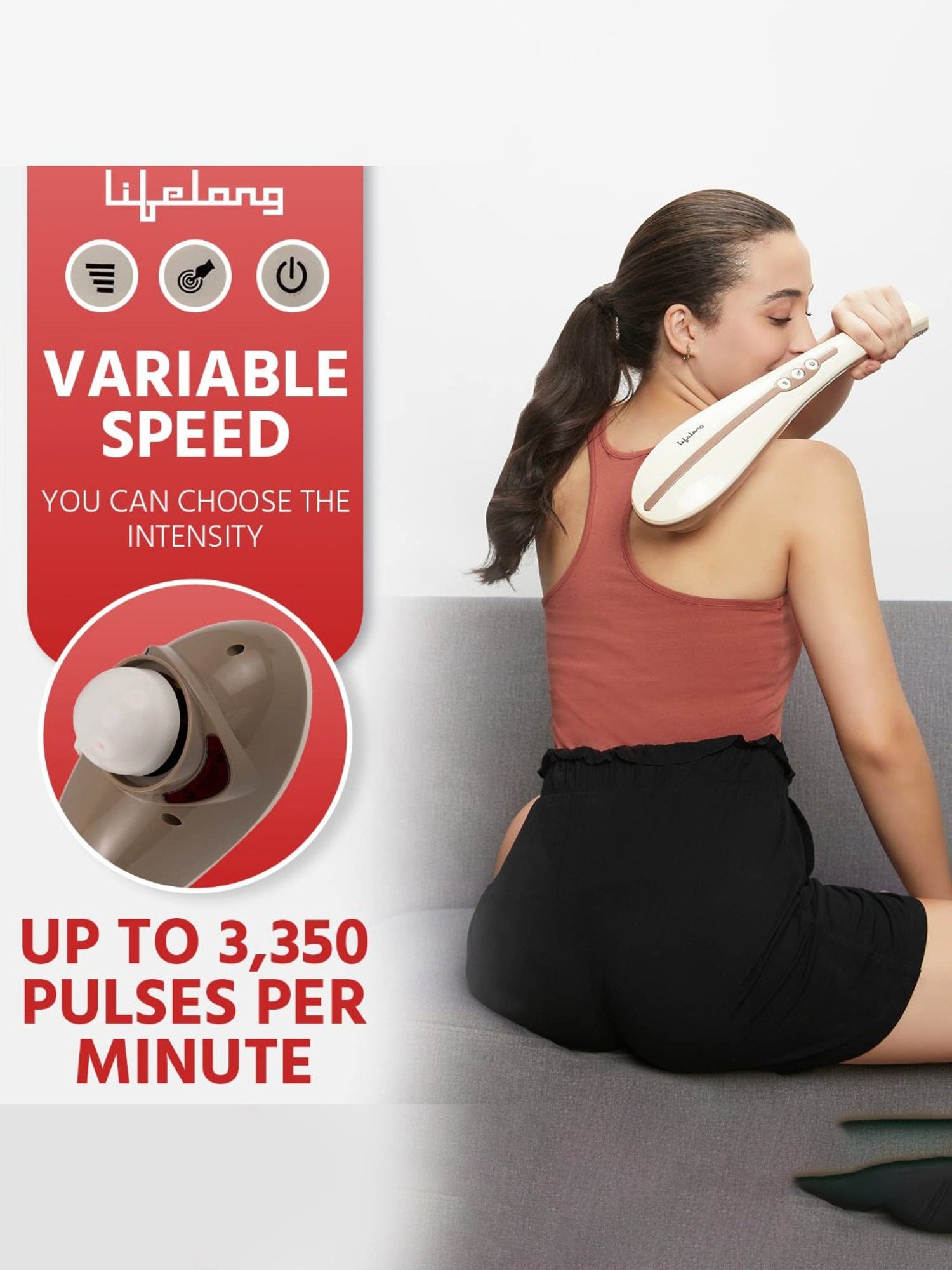 Lifelong LL45 Rechargeable Cordless Body Massager with 3 Attachments (Brown)