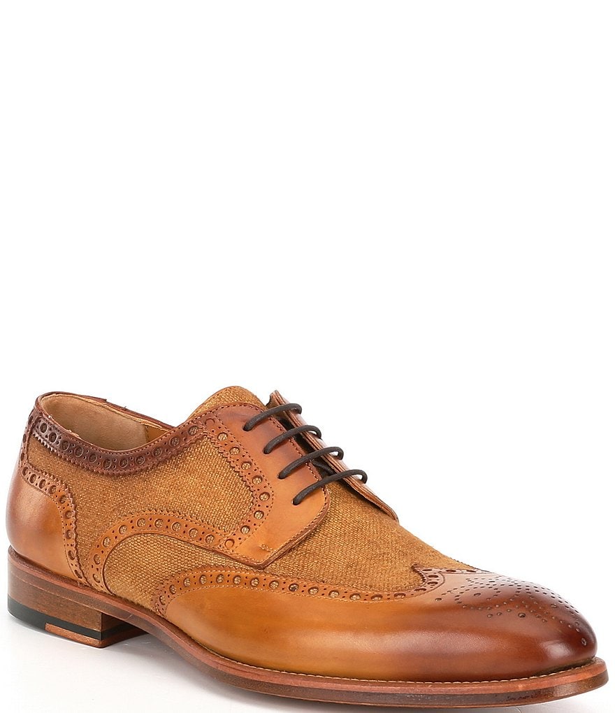 Magnanni Men's Asturia Leather and Linen Wingtip Oxfords