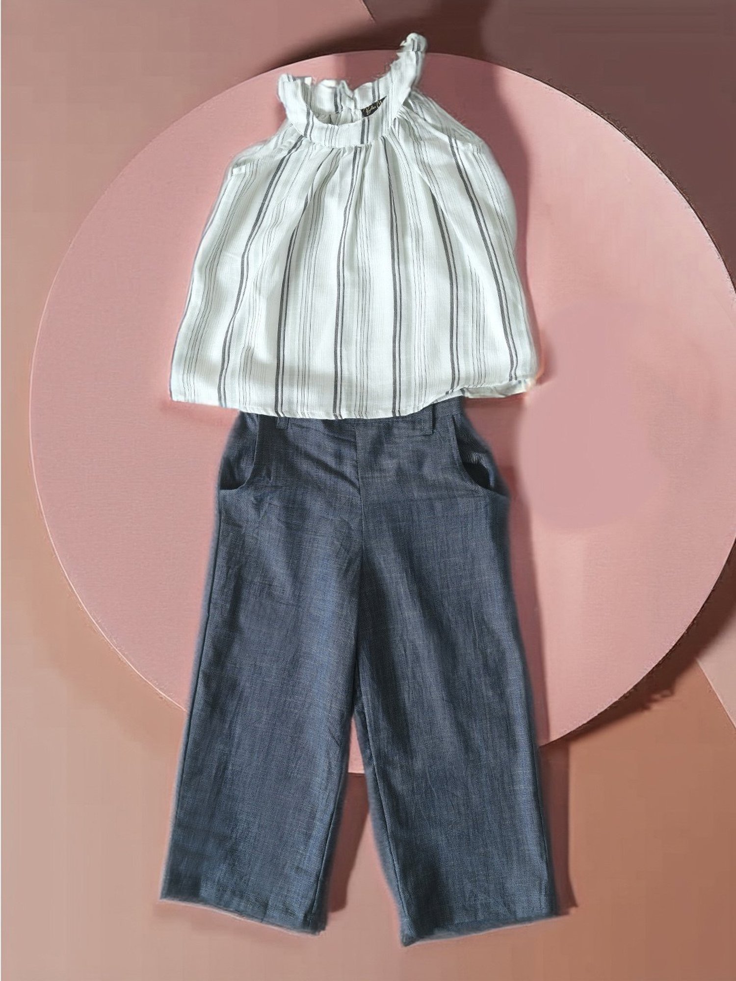 Bella Moda Kids White & Grey Striped Top With Pants