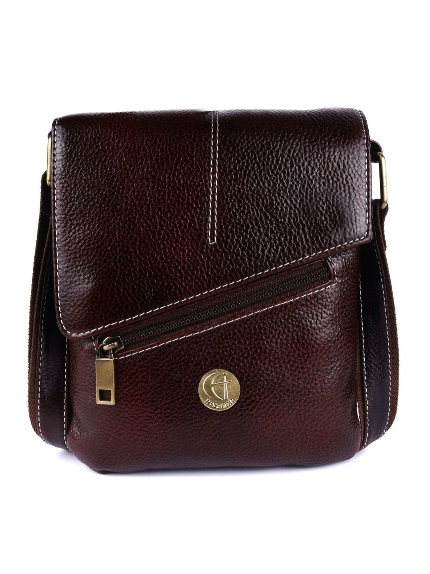 HiLEDER Brown Textured Small Leather 8 inch Cross Body Bag