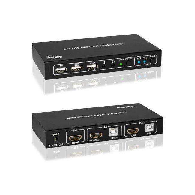 XtremPro 2x1KVM HDMI Port 1.4 & USB Type B w/2 Channels Switch w/USB Type A 2.0 Keyboard, Mouse, Console, Audio & Microphone Port for Window, Mac, Linux, Game consoles, DVD etc- Black (61076)