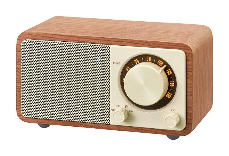 Sangean WR-7WL Wood Cabinet Mini Bluetooth Speaker with FM Tuner and Aux-in Walnut/Wood