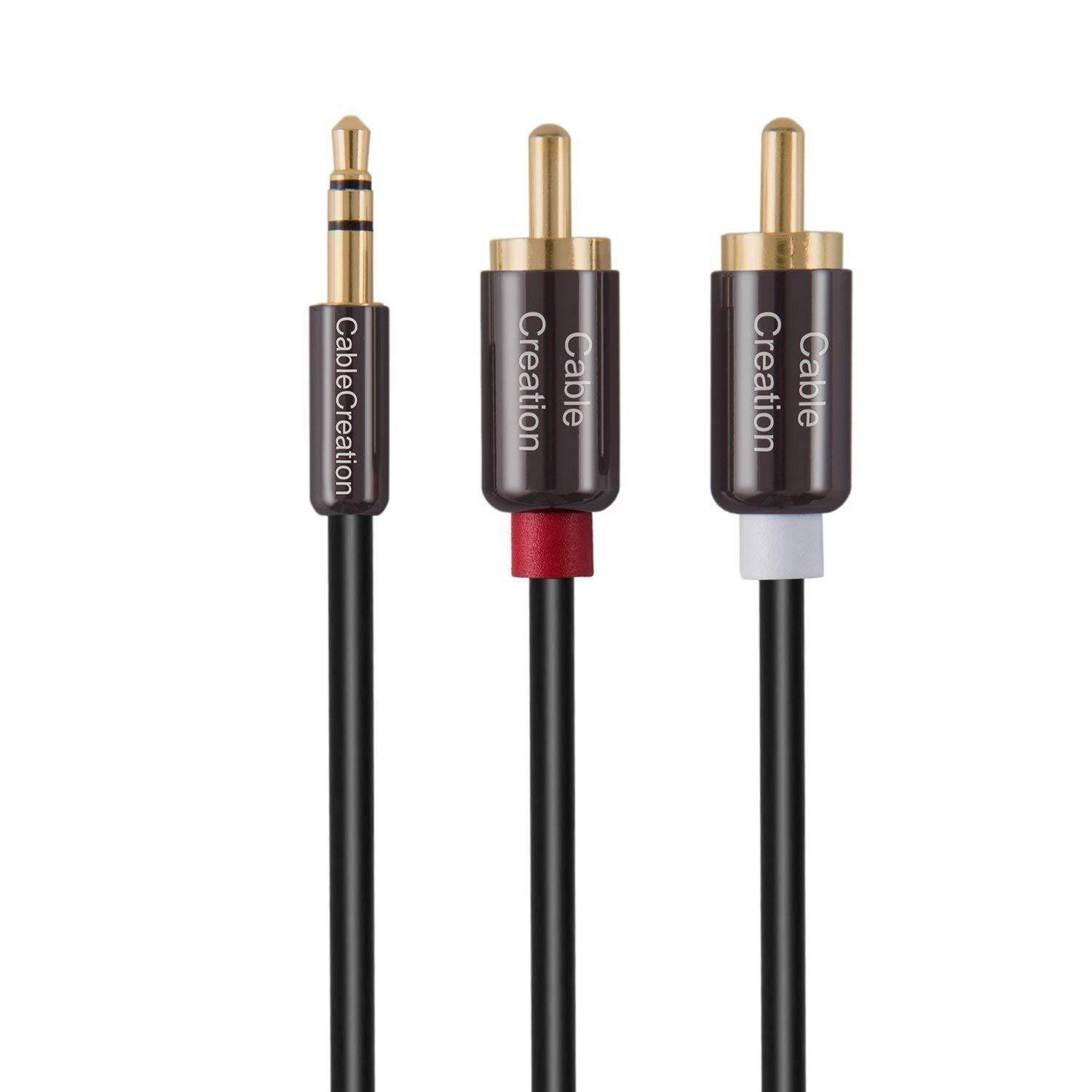 Cablecreation 3 Feet RCA Audio Cable 3.5mm Male to 2-Male RCA Cable, Y Splitter Design Stereo Audio RCA Male Cable, 1 Meter, Black