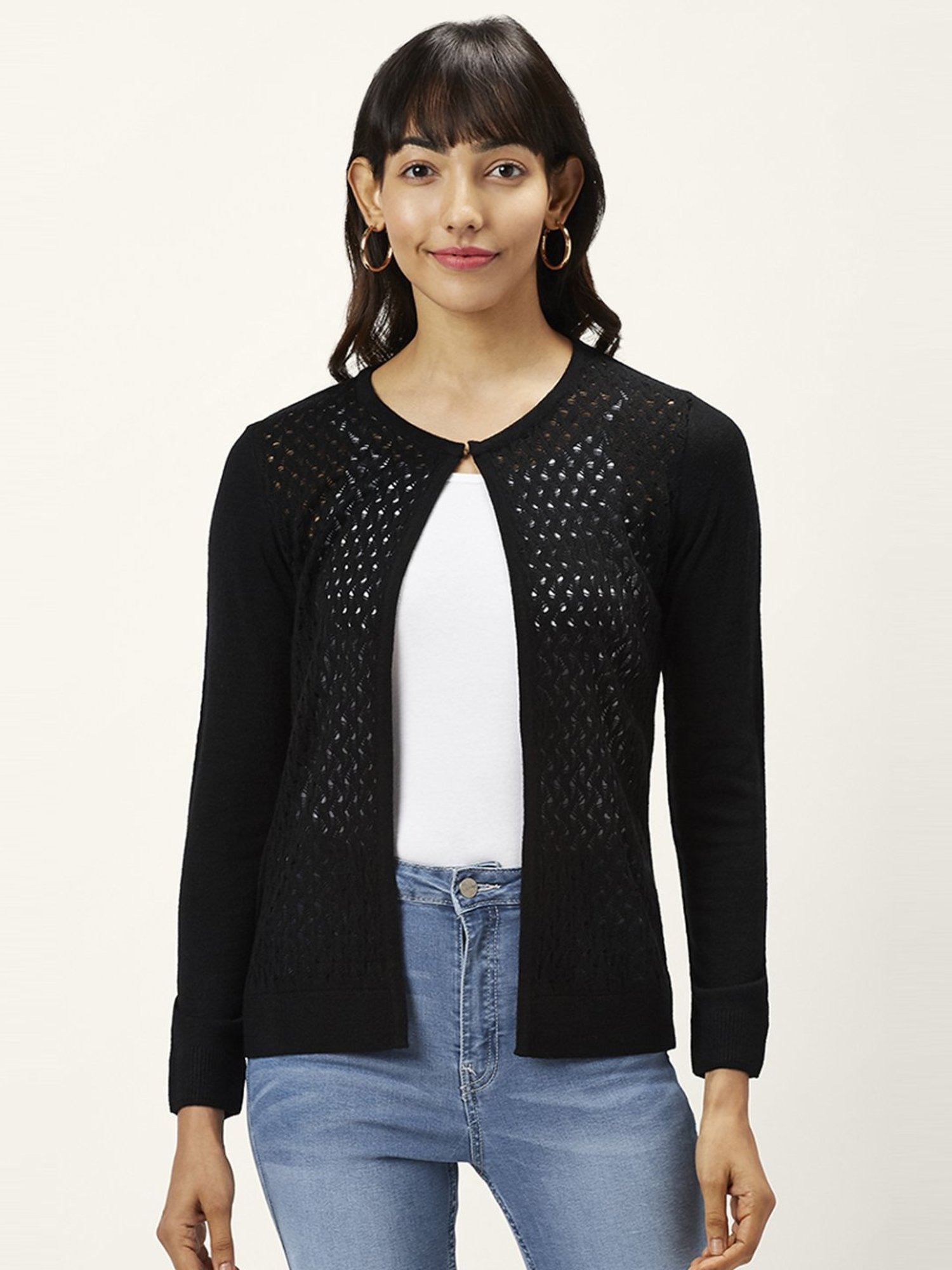 Honey by Pantaloons Black Self Pattern Shrugs