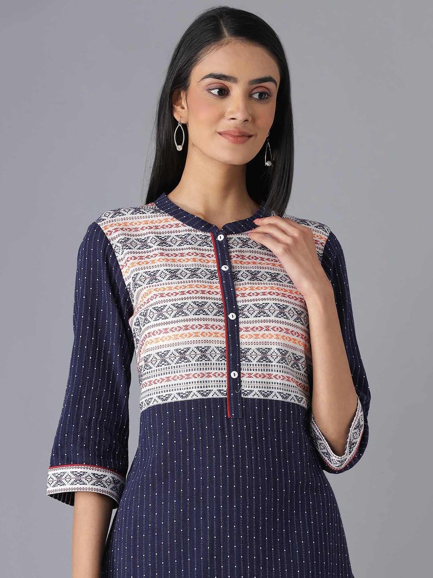 Aurelia Women White Geometric Print Cotton Kurta Set with Trouser