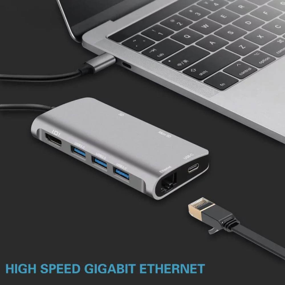 New Type-C 8-In-1 Multi-Function Converter Single Hub Hdmi Network Card Multi-Card Reader Hub
