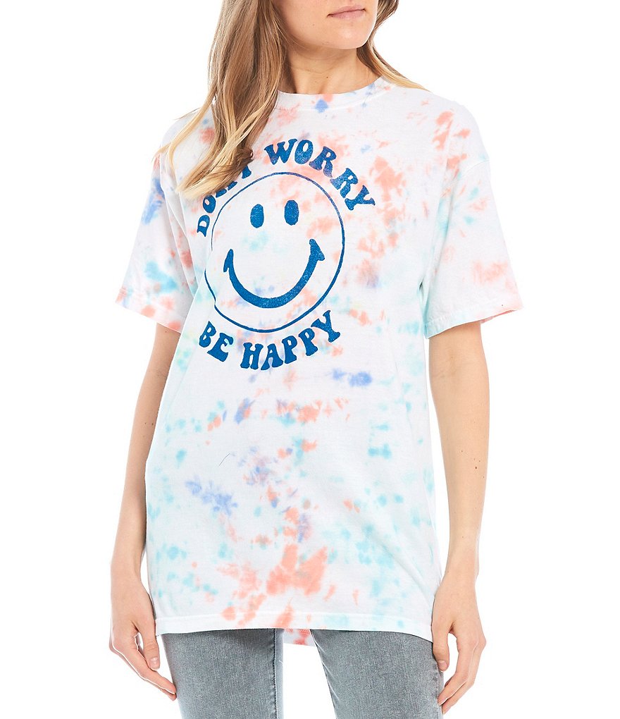 Junk Food Tie-Dye Be Happy Short Sleeve Graphic Tee