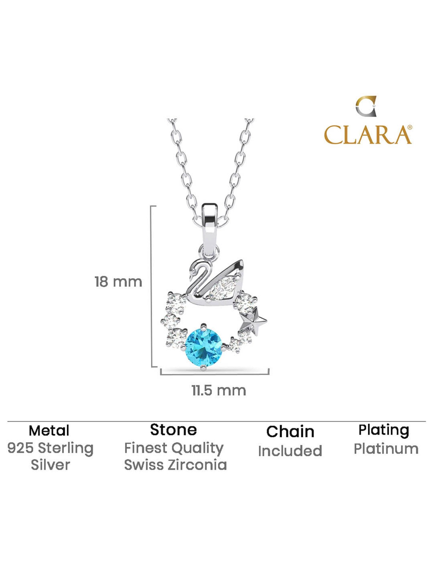Clara 925 Silver Platinum Plated Swiss Zirconia Iconic Swan Pendant Chain Necklace Gift for Women