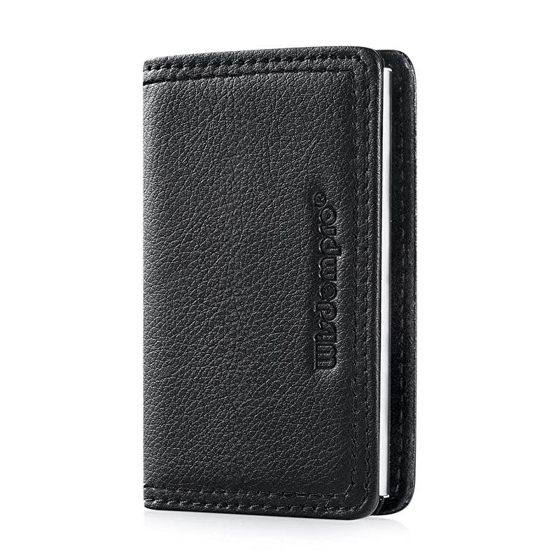 Business Card Holder  PU Leather amp Metal Name Card Holder Wallet Case with Magnetic Closure for Men and Women BlackBlack Thread