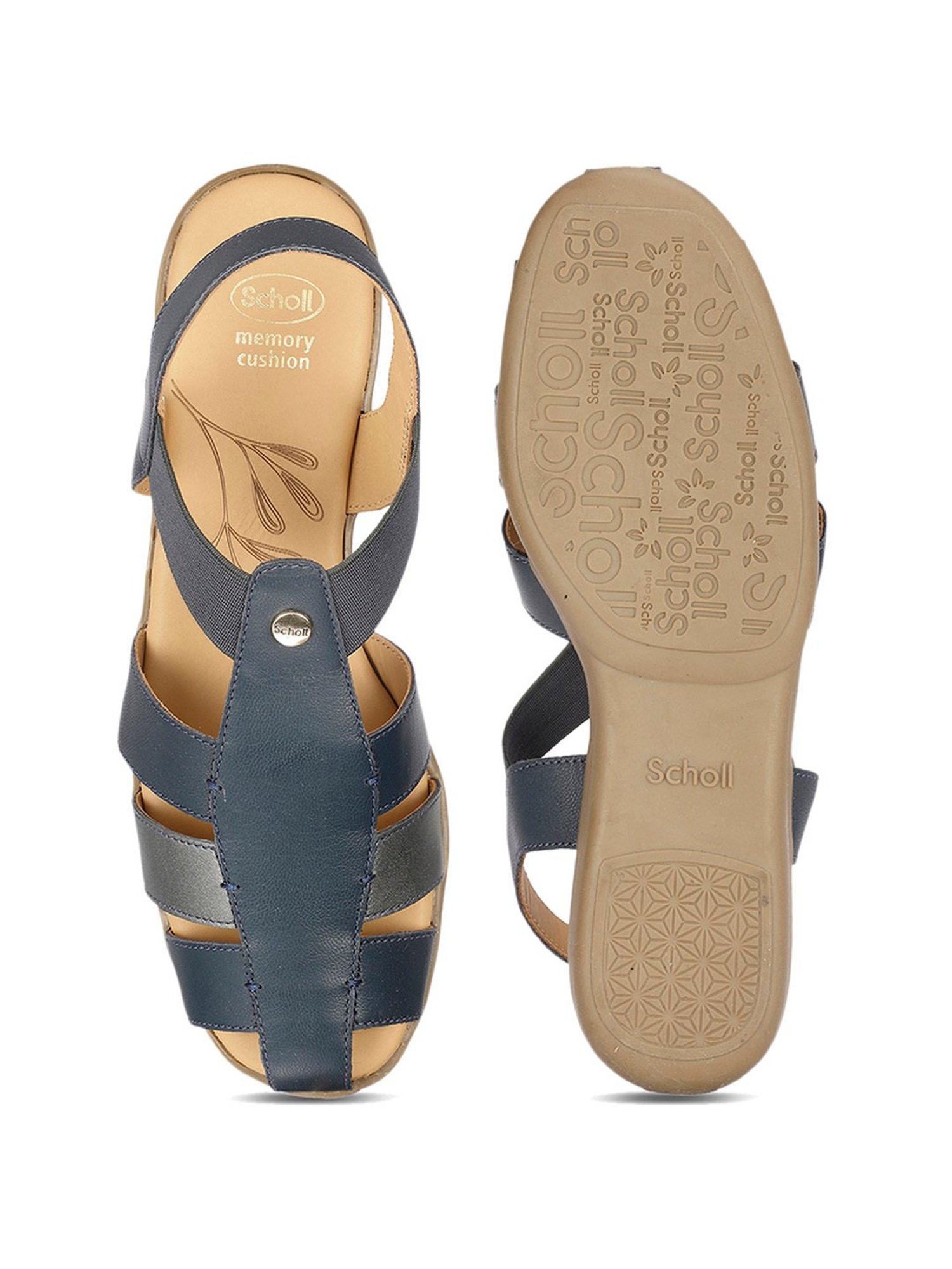 Scholl by Bata Women's STELLA FM Blue Ankle Strap Wedges