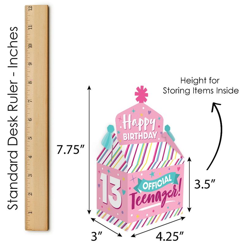 Big Dot of Happiness Girl 13th Birthday - Treat Box Party Favors - Official Teenager Birthday Party Goodie Gable Boxes - Set of 12