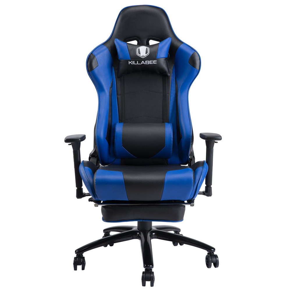 KILLABEE Big and Tall 350lb Massage Gaming Chair Metal Base - Adjustable Massage Lumbar Cushion, Retractable Footrest High Back Ergonomic Leather Racing Computer Desk Executive Office Chair(Blue)