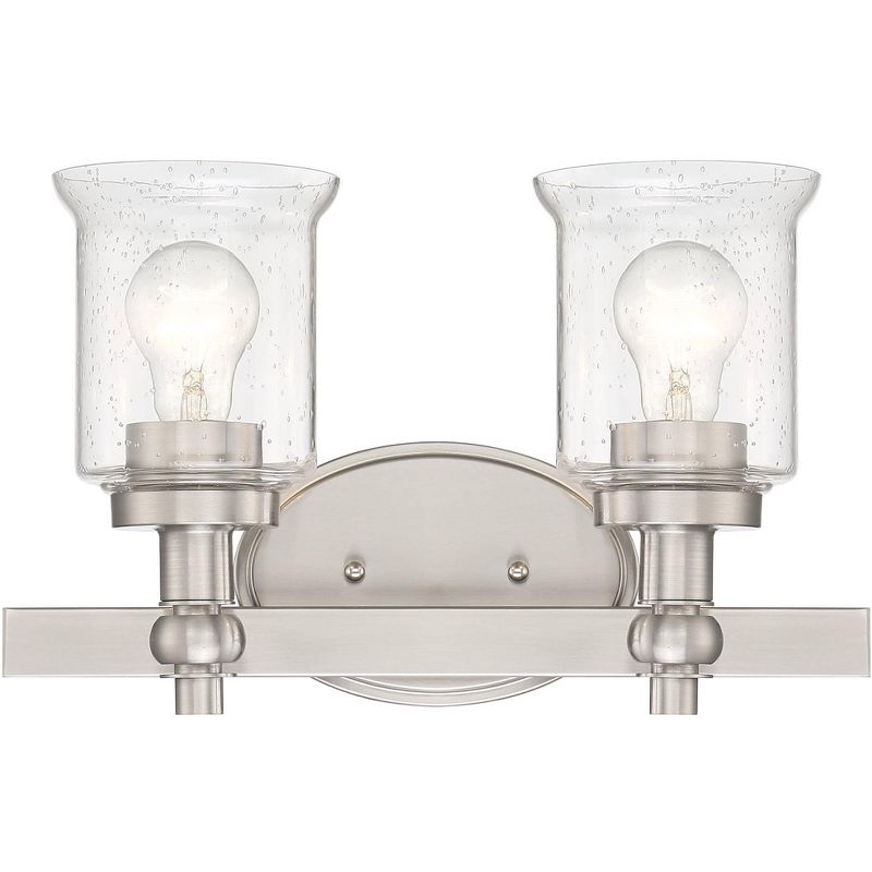Regency Hill Modern Wall Light Satin Nickel Hardwired 14 1/2" Wide 2-Light Fixture Seeded Clear Glass for Bathroom Vanity Mirror