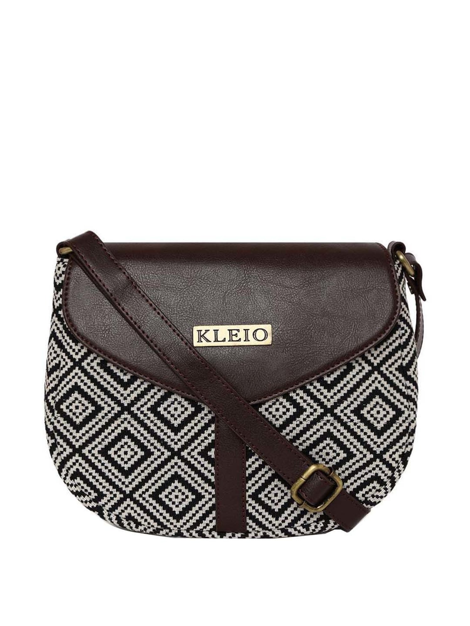 KLEIO Black & White Textured Medium Sling Handbag