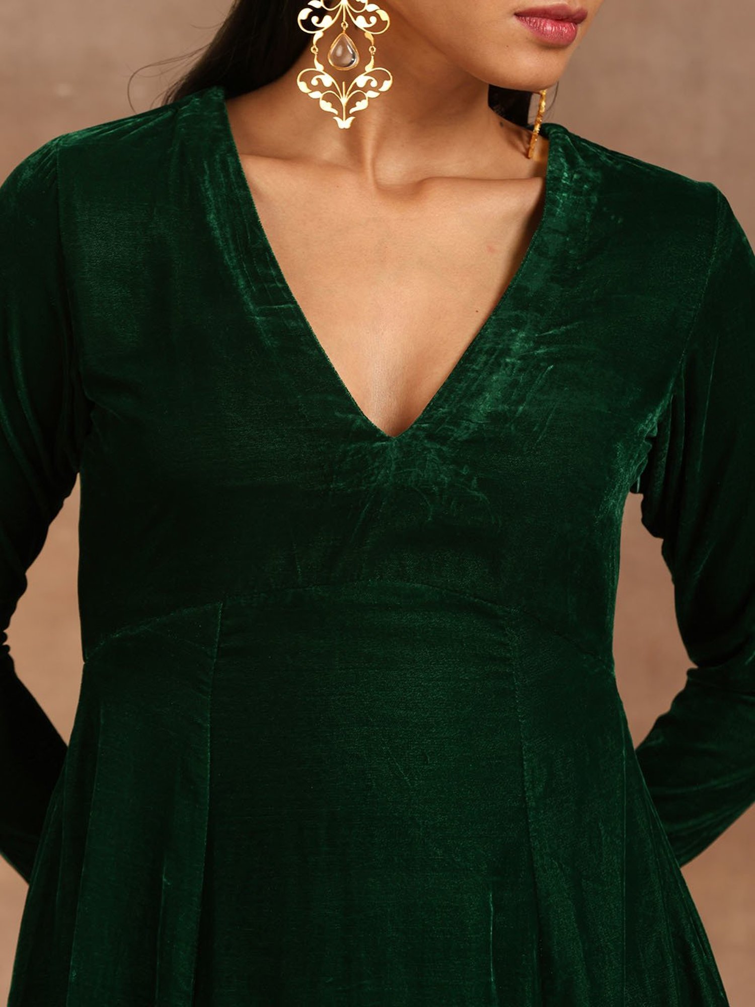 true Browns Green Velvet Ethnic Dress