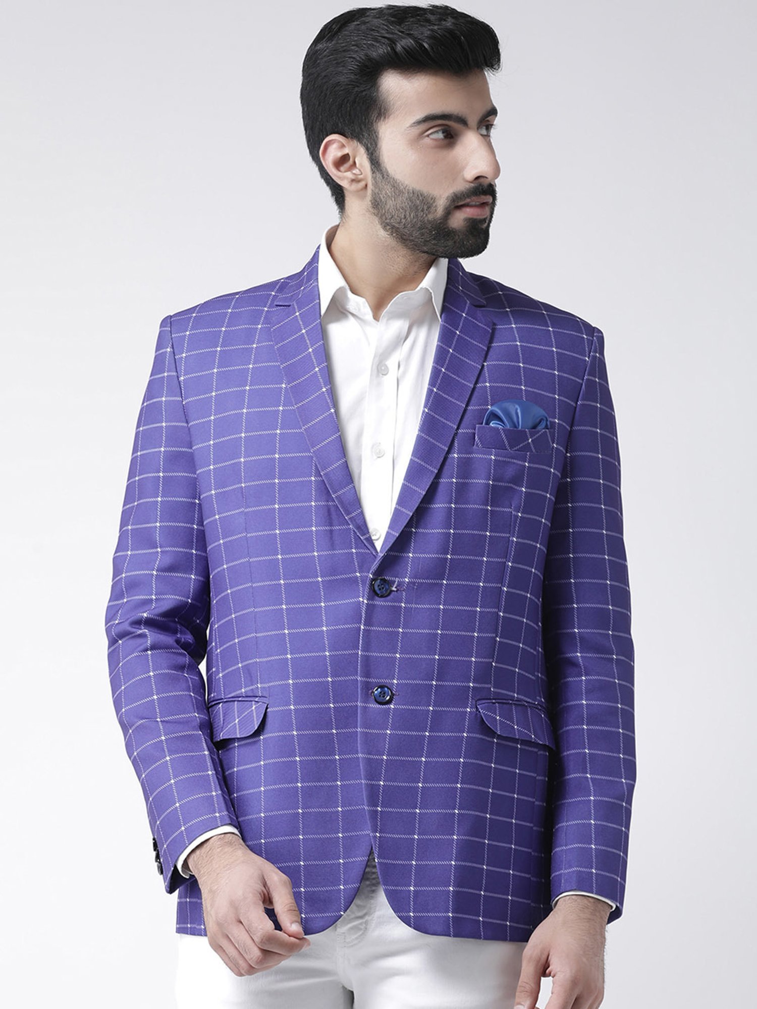 Hangup Plus Purple Regular Fit Check Blazer