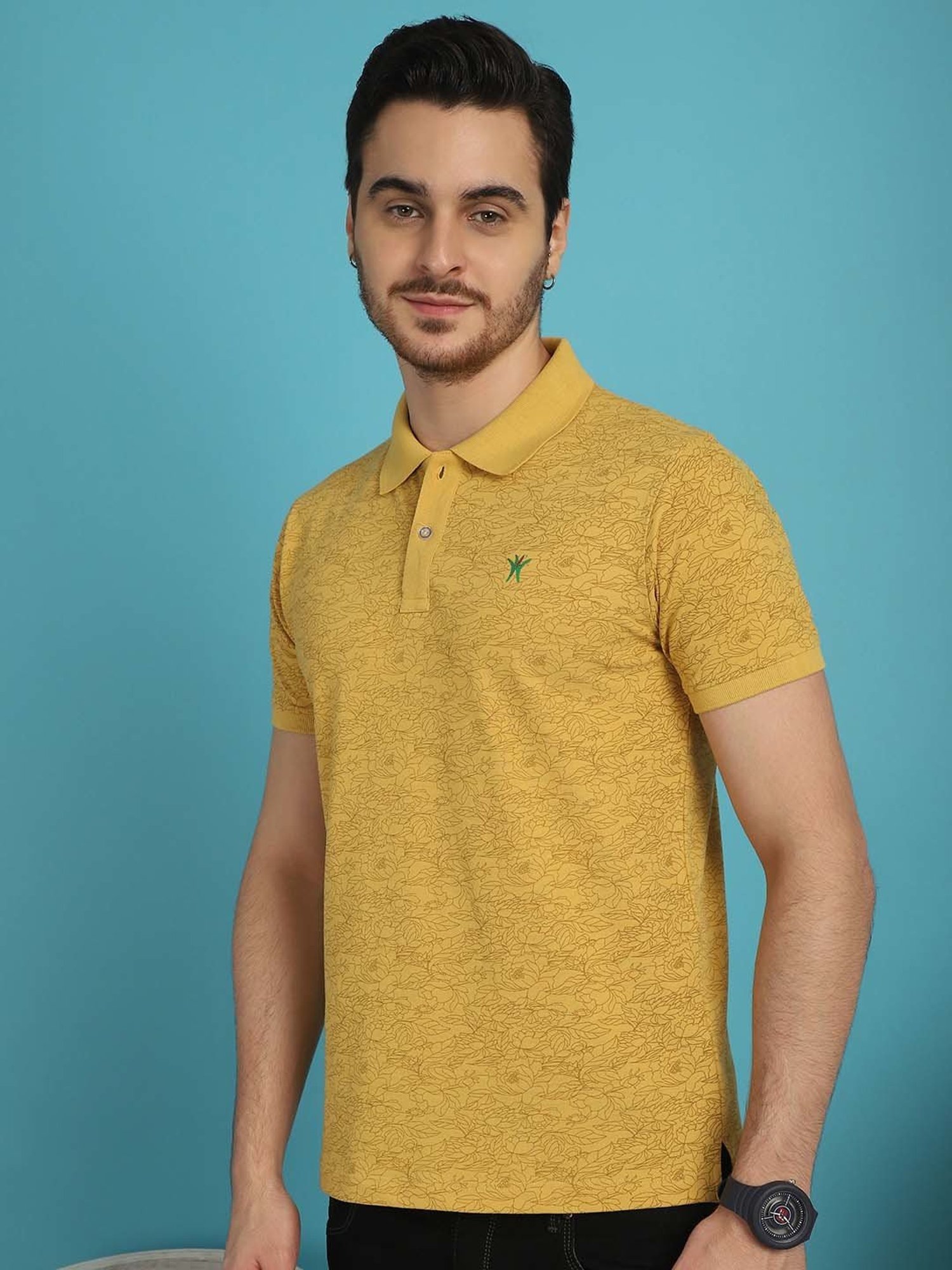 Venitian- Forbidden Clothing Yellow Slim Fit Printed Polo T-Shirt