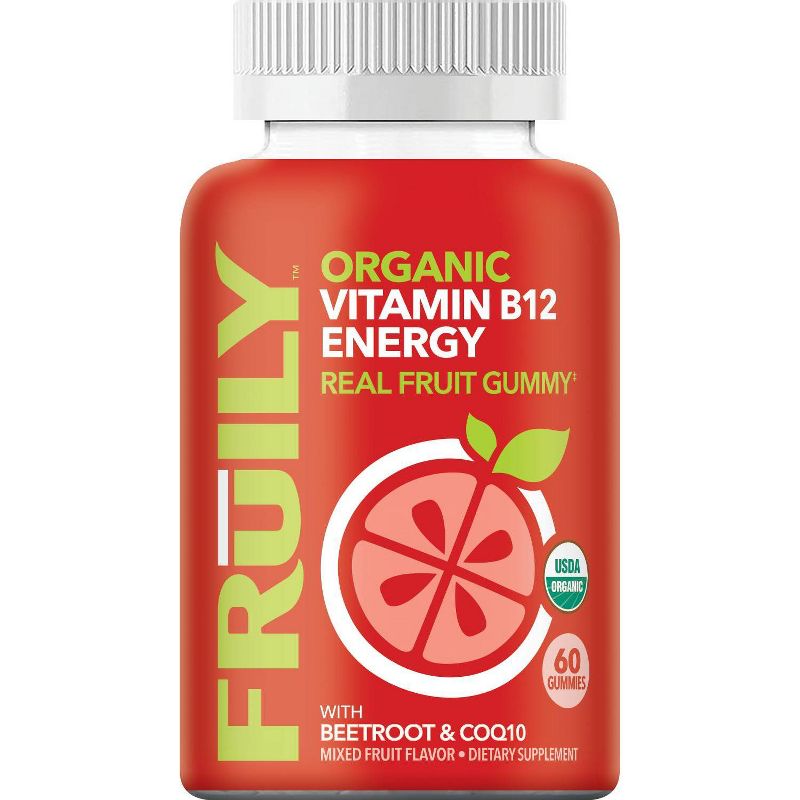 Fruily Organic Vitamin B12 Energy Real Fruit Gummy - 60ct
