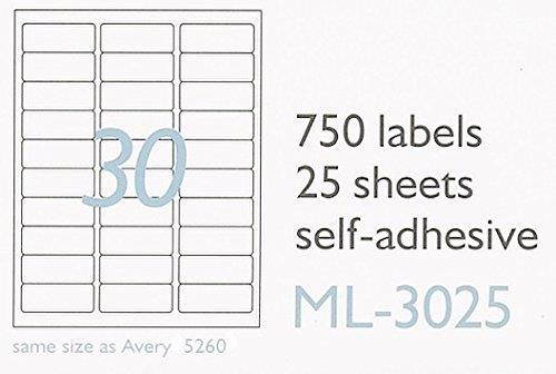MACO Laser/Ink Jet White Address Labels, 1 x 2-5/8 Inches, 30 Per Sheet, 750 Per Pack (ML-3025)