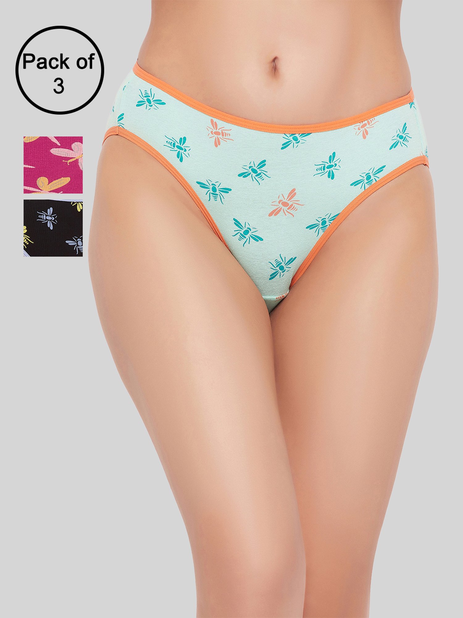 Clovia Multicolor Printed Bikini Panty - Pack of 3