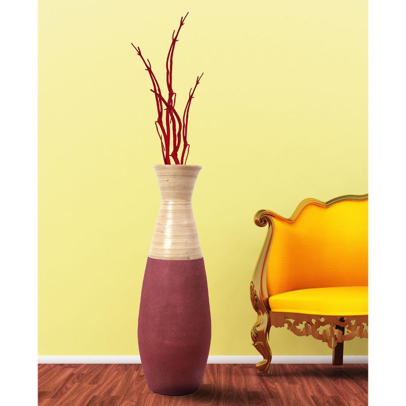 Uniquewise 31.5" Tall Handcrafted Bamboo Floor Vase, Burgundy and Natural