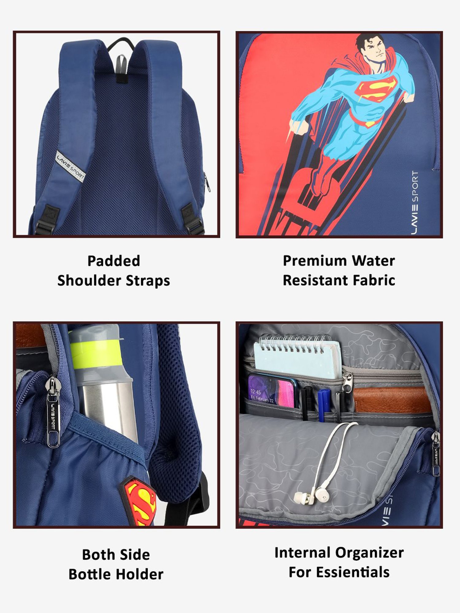 Lavie Sport Superman 33L College Laptop Backpack For Boys & Girls (Navy)
