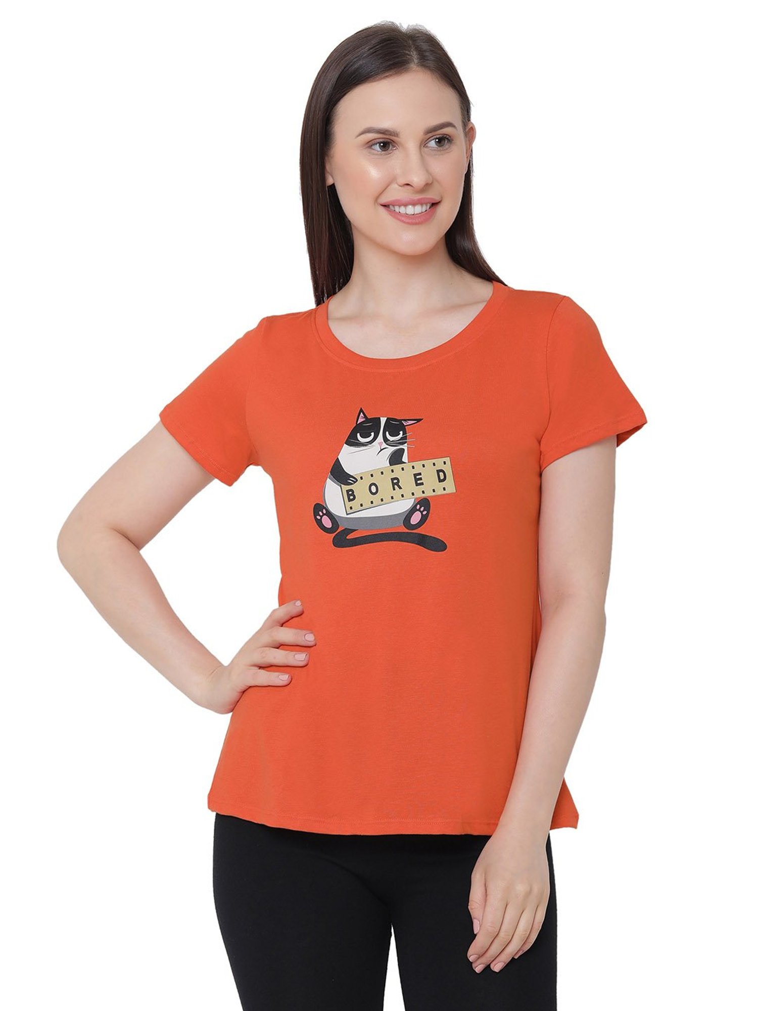 Soie  Orange Printed T-Shirt