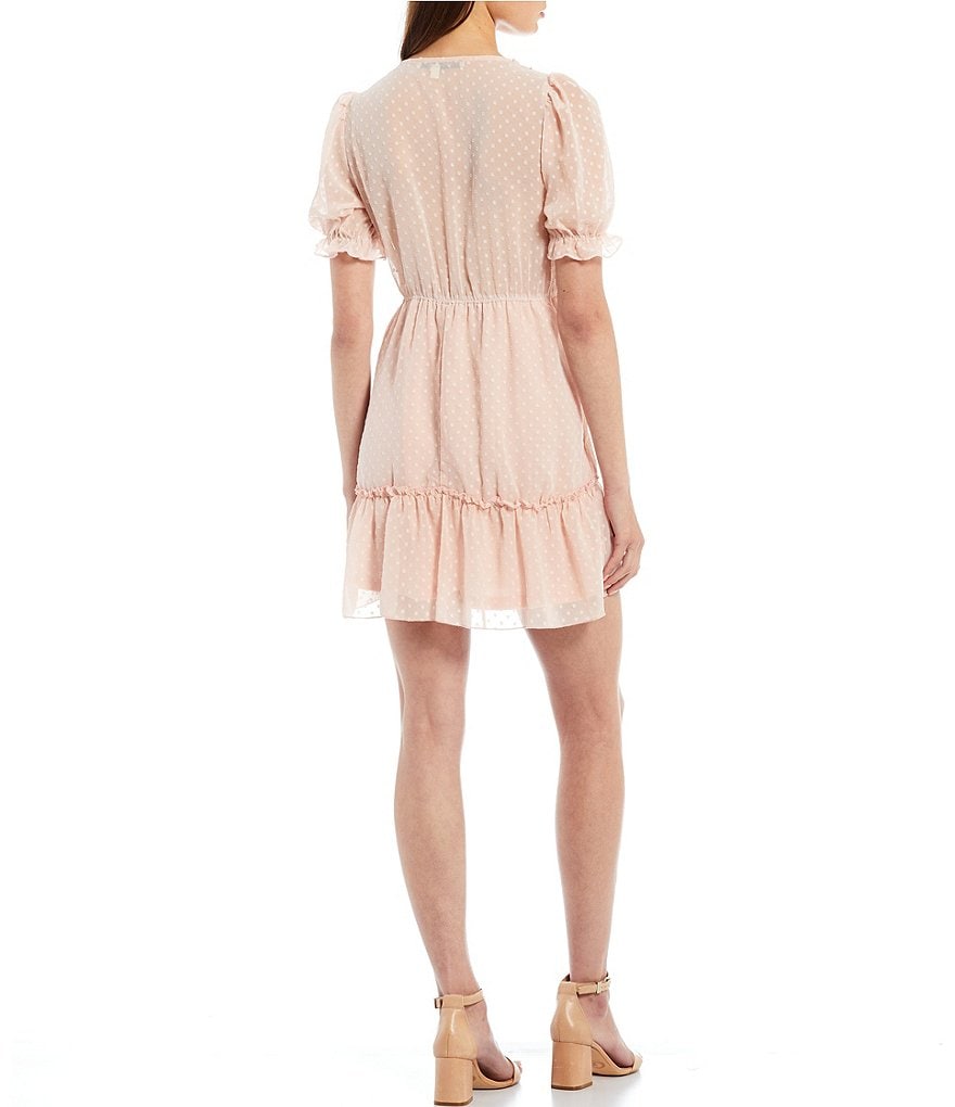 Allison & Kelly Clip Dot Ruffle Trim Dress