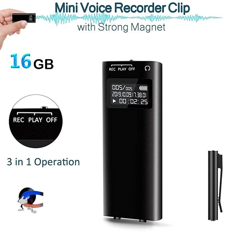 Mini Voice Recorder,  32GB Voice Activated Recorder, 2400 Hours Recordings Capacity, 26 Hours Battery Life, Audio Sound Recording Device for Lectures, Meetings - Strong Magnet, Back Clip