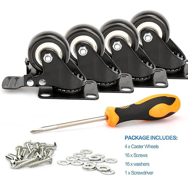 Swivel Caster Wheels with Safety Dual Locking and Polyurethane Foam No Noise Wheels, Heavy Duty - 150 Lbs Per Caster (Pack of 4)
