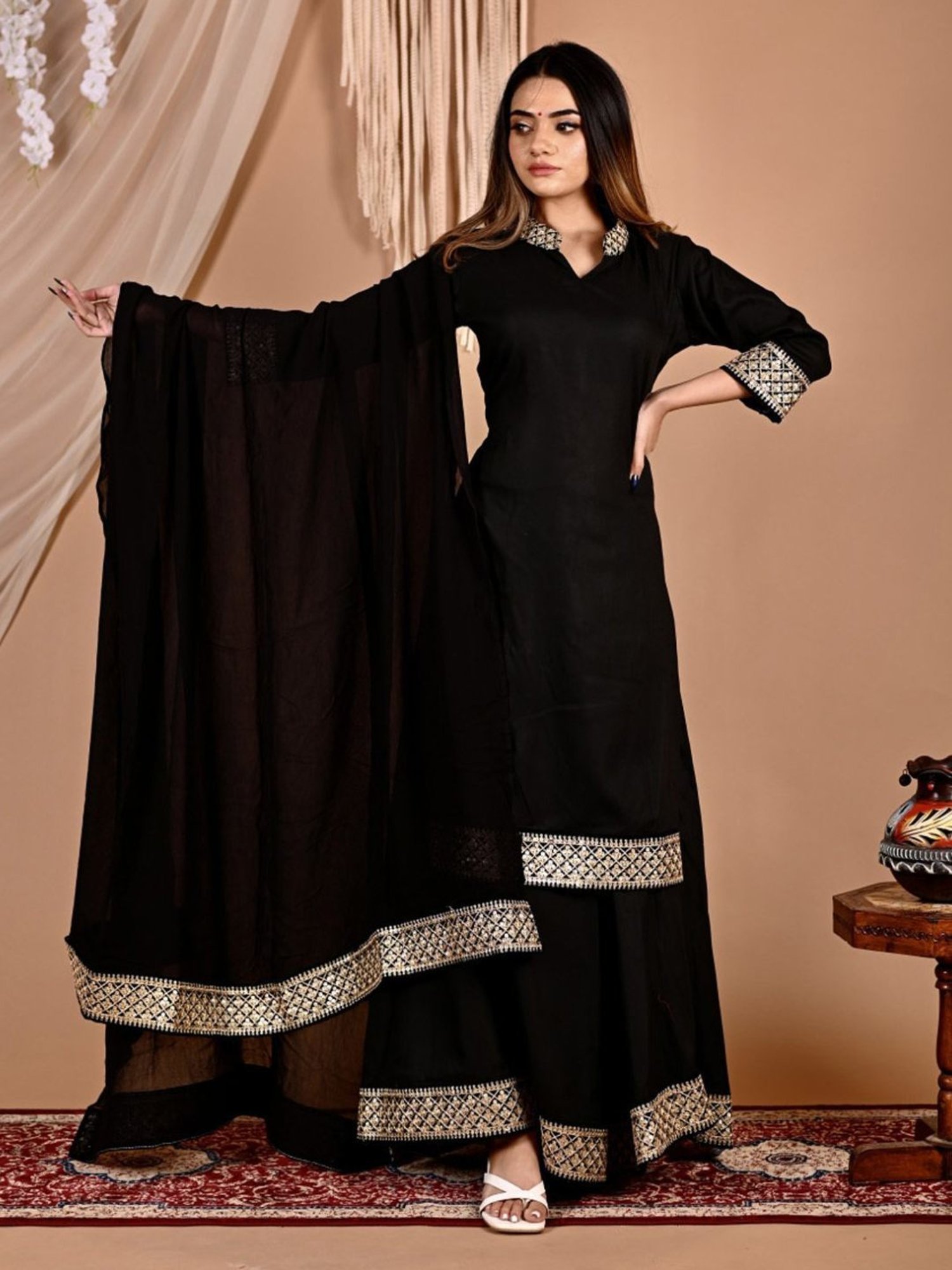 Calmna Black Seroi Gotapatti Sharara Set