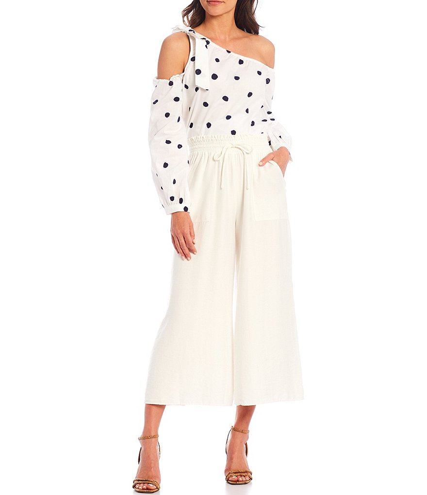 CeCe One Cold Shoulder Long Sleeve Polka Dot Blouse