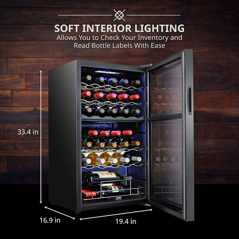 Ivation 33-Bottle Dual Zone Compressor Freestanding Wine Cooler Refrigerator - Black