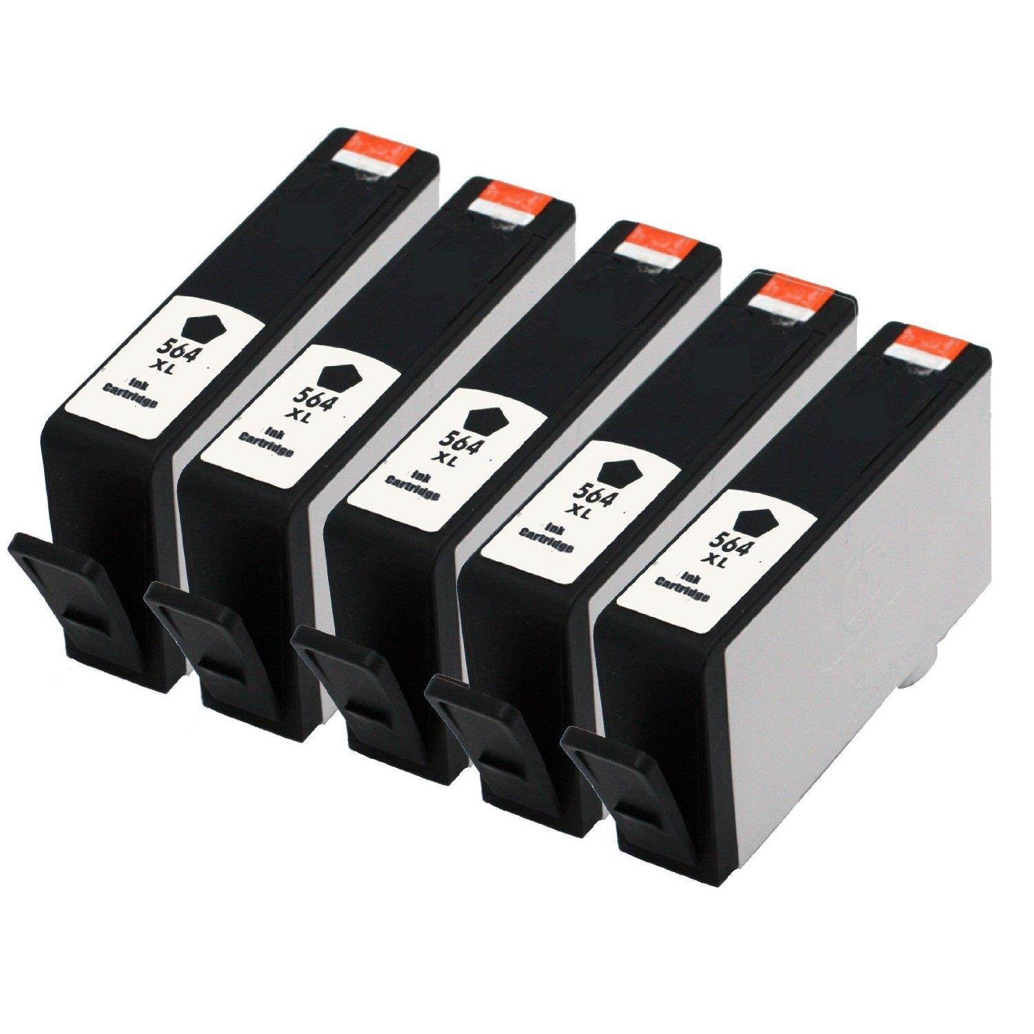 5 Packs Black Replacement for HP 564XL Ink Cartridge High Yeild Compatible with HP Photosmart 5520 6510 6520 7510 7520 7515 C6380 C310a