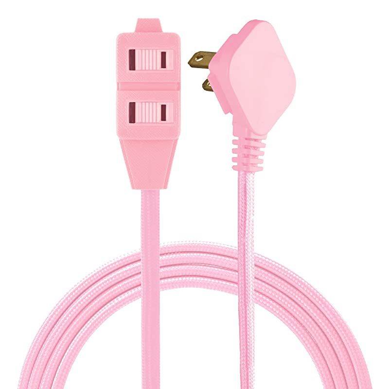 Light Pink Designer 3 Extension 2 Prong Power Strip Extra Long 8 Ft Cable with Flat Plug Braided Chevron Fabric Cord SlidetoLock Safety Outlets 39986 8 ft 8 Ft