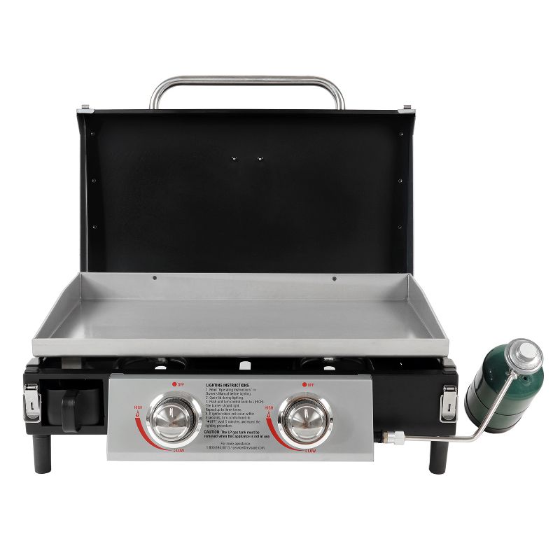Razor Griddle GGT2131M 25 Inch Outdoor 2 Burner Portable LP Propane Gas Grill Griddle, 318 Sq In and Top Cover Lid for BBQ Cooking, Black (Steel)