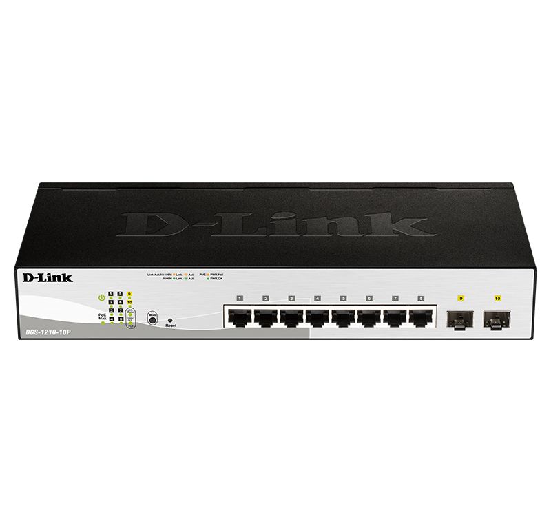 D-Link DGS-1210-10P Web Smart Switch - 10 Ports - Manageable - 8 x 10/100/1000 PoE Ports + 2 x Gigabit SFP Ports