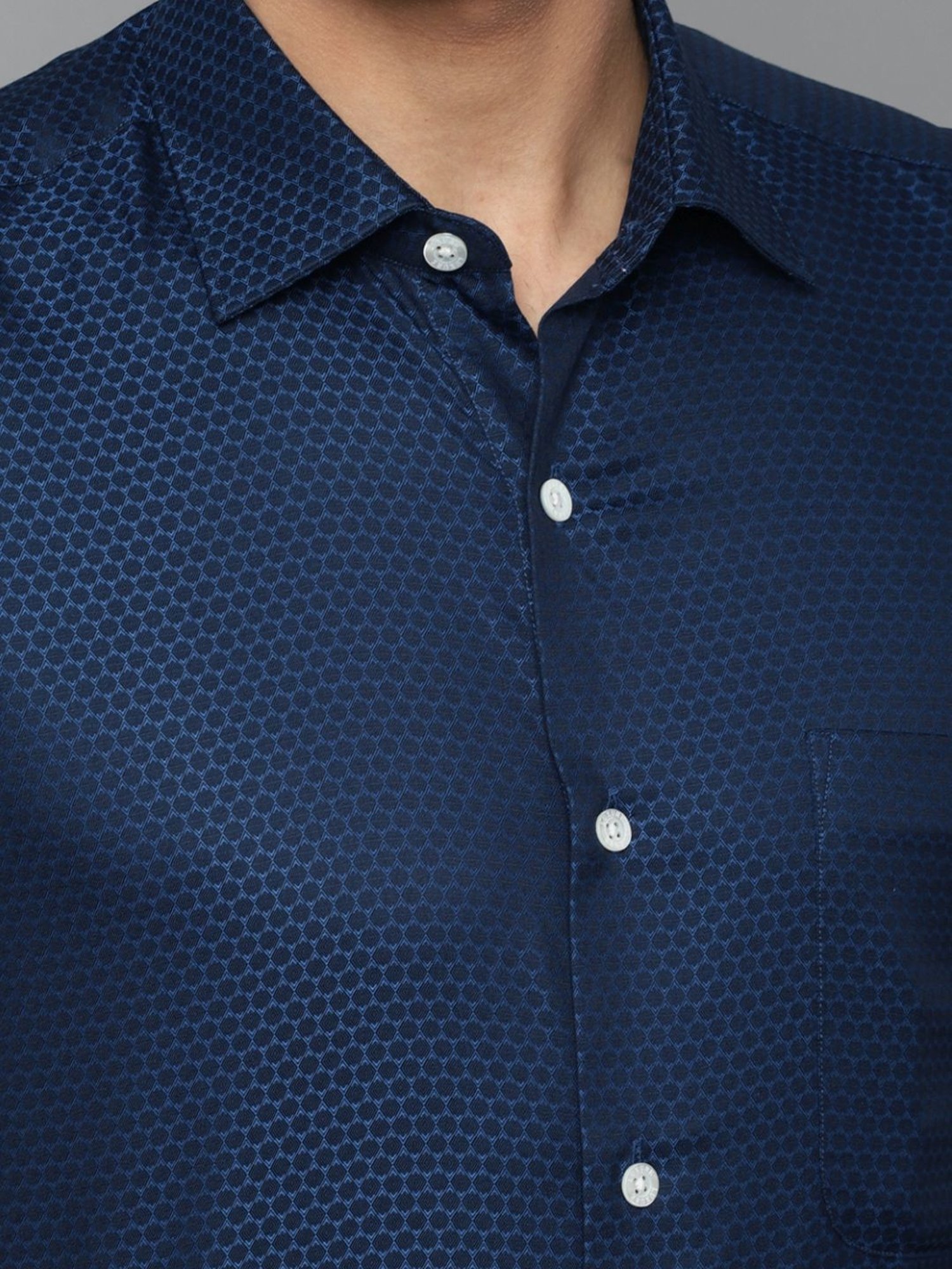 Louis Philippe Navy Cotton Regular Fit Printed Shirt