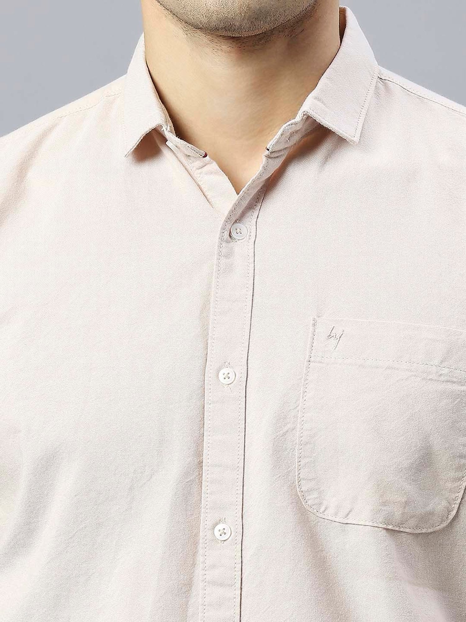 HJ HASASI Cream Slim Fit Cotton Shirt