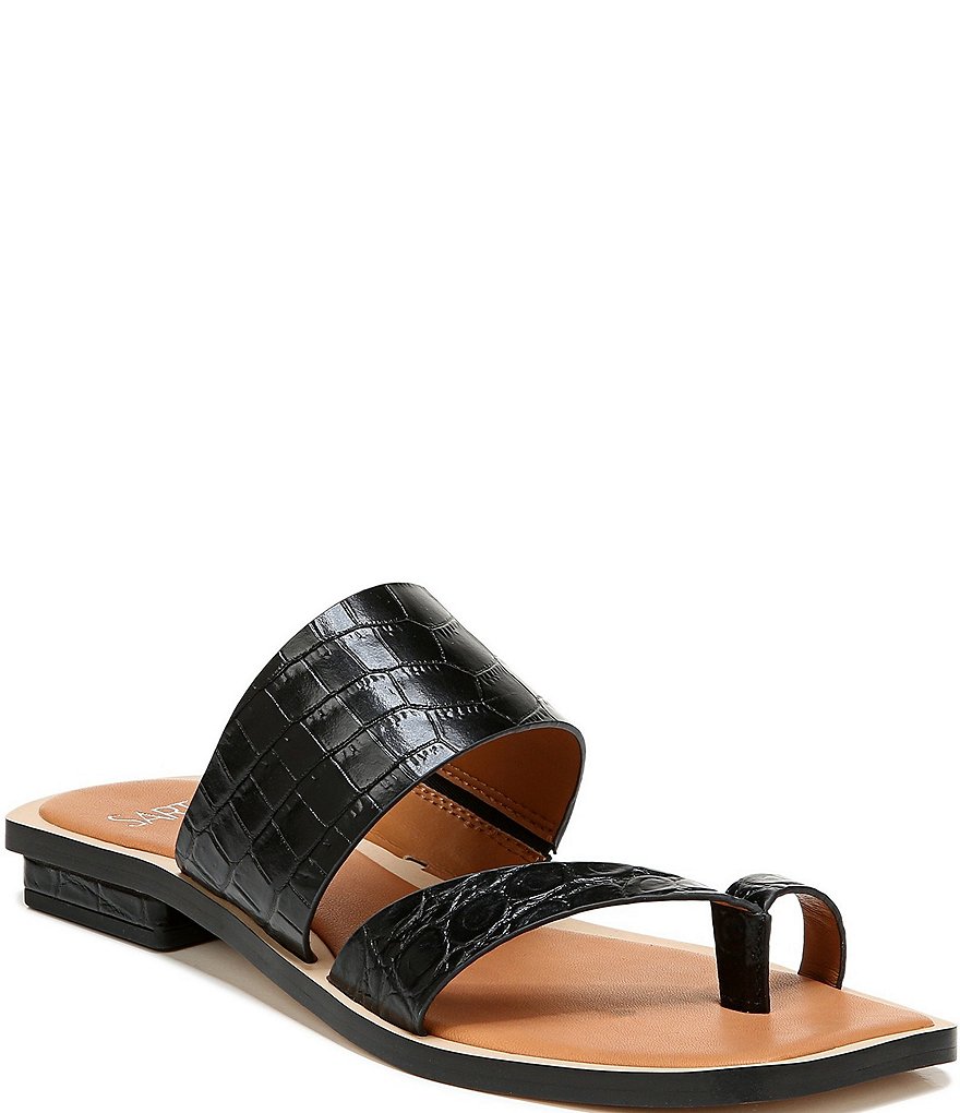 Sarto by Franco Sarto Ediana Croco Print Leather Toe Ring Square Toe Sandals
