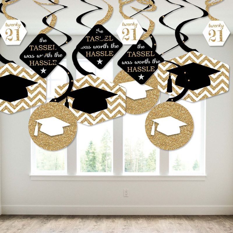 Big Dot of Happiness Gold - Tassel Worth The Hassle - 2021 Graduation Party Hanging Decor - Party Decoration Swirls - Set of 40