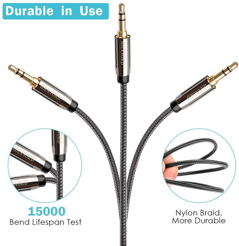 AUX Cable, 3.5mm Nylon Braided Stereo AUX Cable Male to Male Hi-Fi Sound AUX Cord Auxiliary Audio Cable for Car, Headphone, Speaker, Home Stereo, iPhone, Echo(3.3 Feet / 1 Meter)