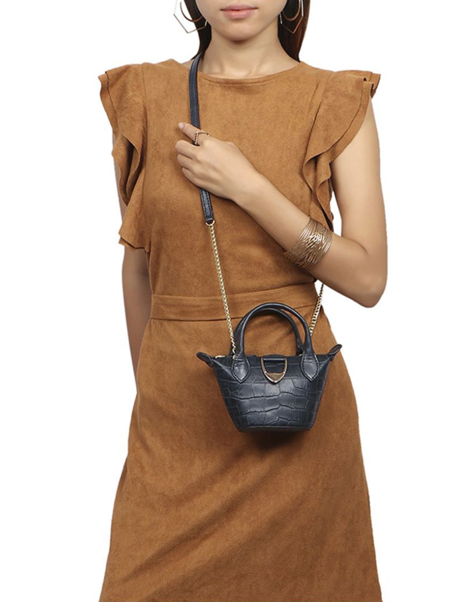 Hidesign Rosario 04 Blue Leather Textured Handbag