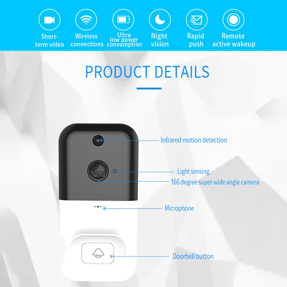 X5 Smart 1080P HD Camera Wireless WiFi Video Doorbell  Home infrared Night Vision ABS Low Power (White)