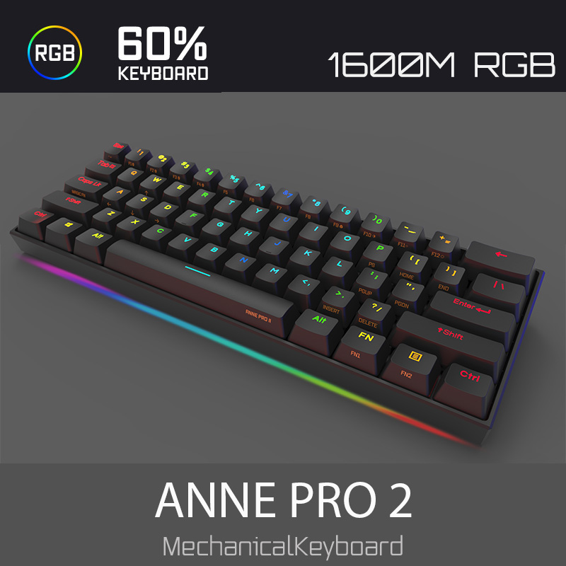 Anne Pro 2 60% Mechanical Keyboard Wired/Wireless Dual Mode Full RGB Double Shot PBT - Brown Switch