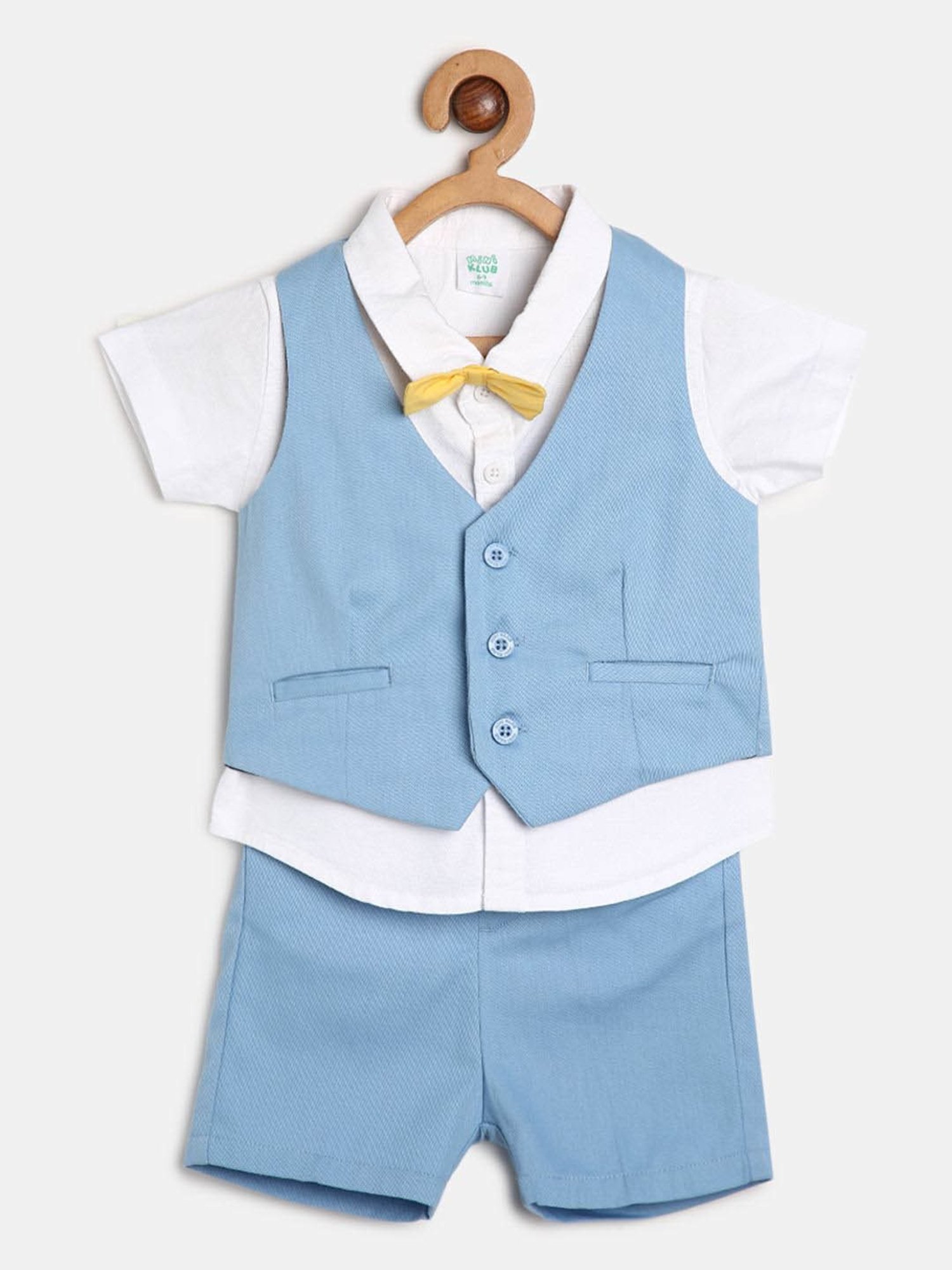 MINIKLUB Kids White & Blue Solid Shirt, Shorts, Jacket with Bow