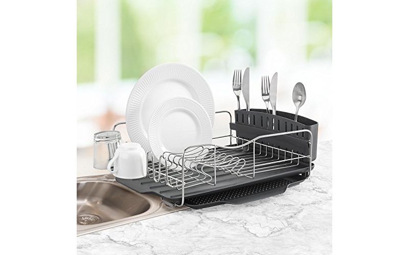 Polder KTH-615 Dish Rack & Tray 4 PC Combo- Advantage System Includes Rack, Drain Tray, Removable Drying Tray & Cutlery Holder - Stainless Steel & Plastic