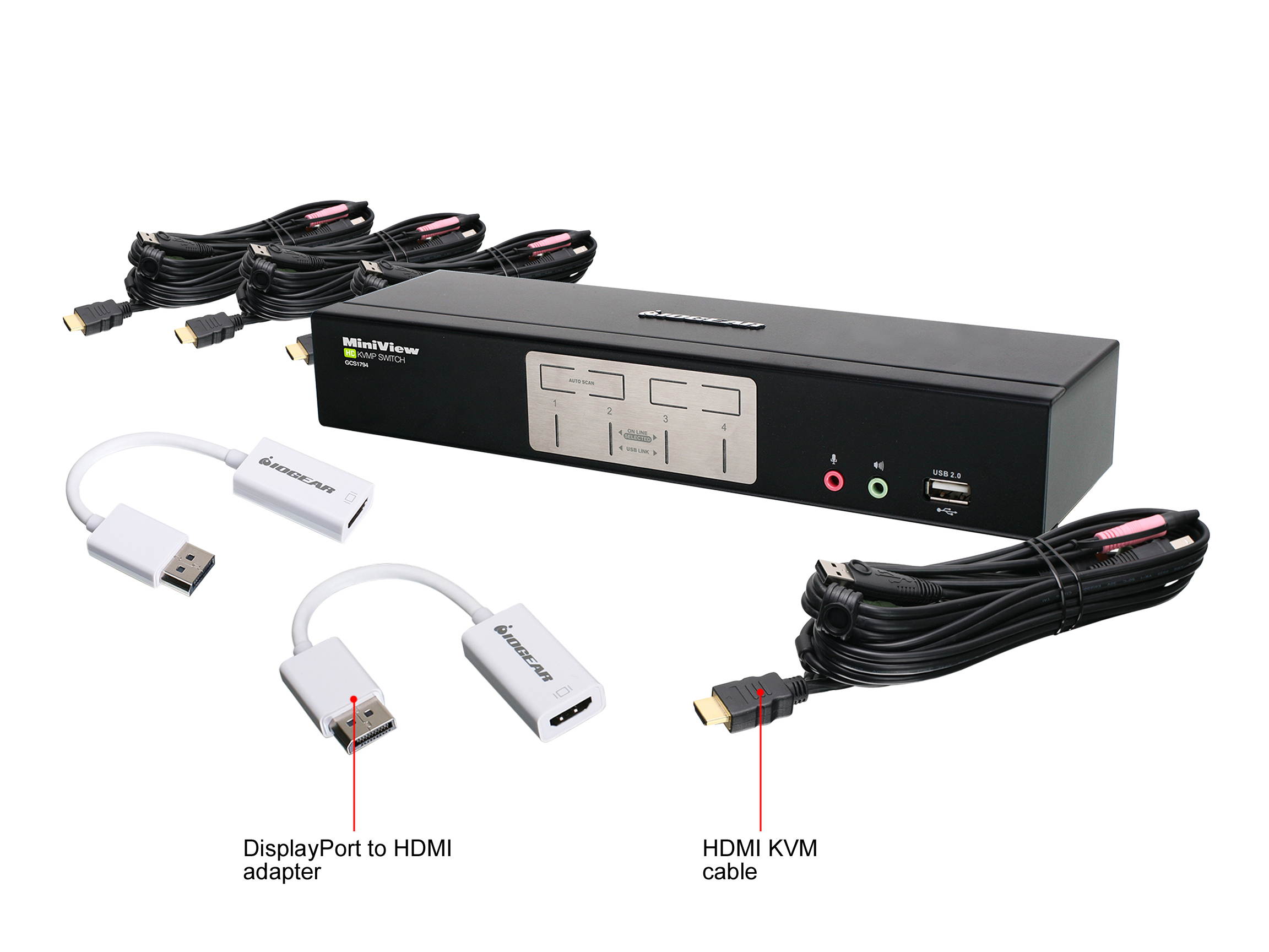 IOGEAR GCS1794DPKIT&nbsp;4-Port HDMI and DisplayPort KVMP Kit with USB Hub and Audio